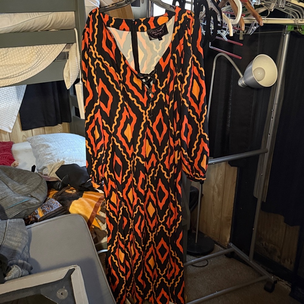 Waxing Poetic Orange and Black Long Sleeve Dress
